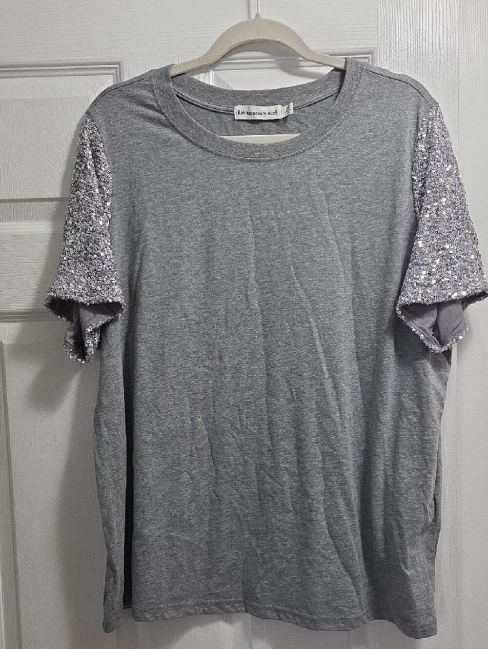 Rebecca Minkoff Gray Short Sleeve Top with Sequin Sleeves